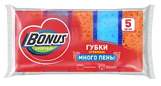 BONUS крупнопористые губки для мытья посуды много пены 5 шт