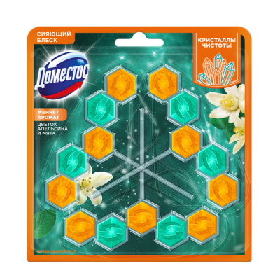 Доместос блок для очищения унитаза кристаллы чистоты цитрусовый блеск трио 3*50 гр 