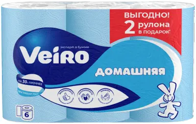 Veiro туалетная бумага домашняя 2 х слойная белая 6 шт 