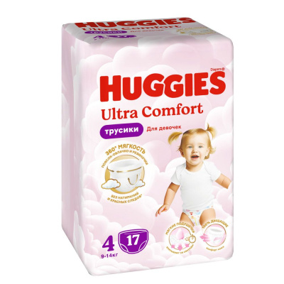 Huggies ultra comfort 4 9-14 кг трусики подгузники 17 шт для девочек 