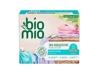 BioMio Colors& универсальный экологичный порошок для стирки цветного и белого белья концентрат без запаха 1000 г 