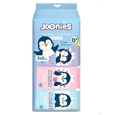 Joonies салфетки влажные детские мини 8 х8 шт
