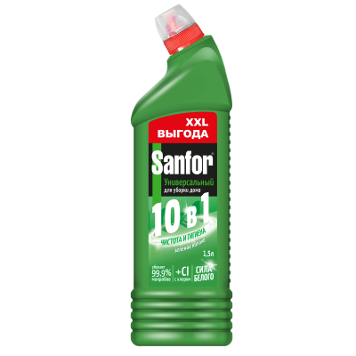 Sanfor Universal средство для чистки и дезинфекции 10 в1 зеленое яблоко 1500 мл 