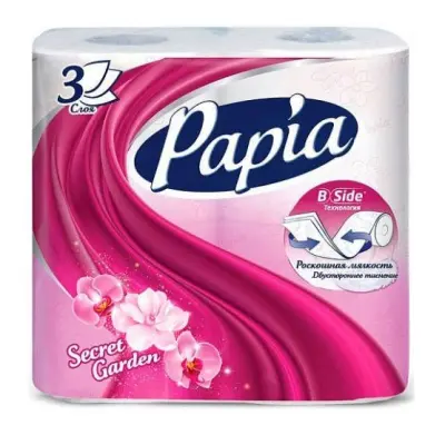 Papia туалетная бумага Таинственный сад белая трёхслойная 4шт 