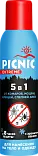 Picnic аэрозоль 5 в 1 от комаров мошек клещей слепней блох 150 мл