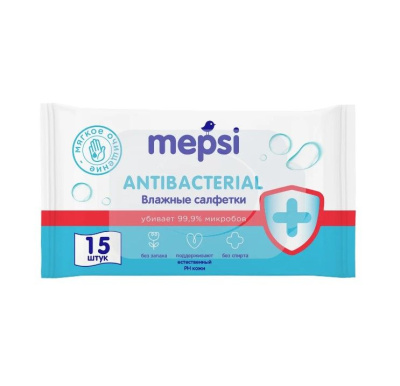 Mepsi влажные очищающие салфетки с антибактериальным эффектом 15 шт 