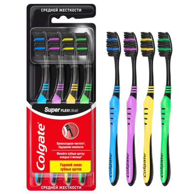 Colgate super flexi black зубная щетка средней жесткости 3+1 бесплатно промо 