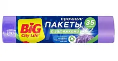BIG City Пакеты для мусора с затяжками 35л лиловые 15 шт