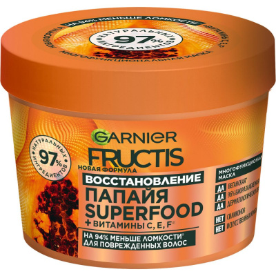 Fructis маска для волос 3в1 superfood папайя восстанавливающая для поврежденных волос 390 мл 