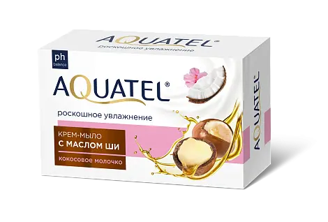 AQUATEL крем мыло твердое кокосовое молочко масло ши 90 г