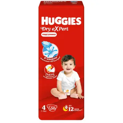 Huggies dry expert 4 l 7-18 кг подгузники 50 шт 