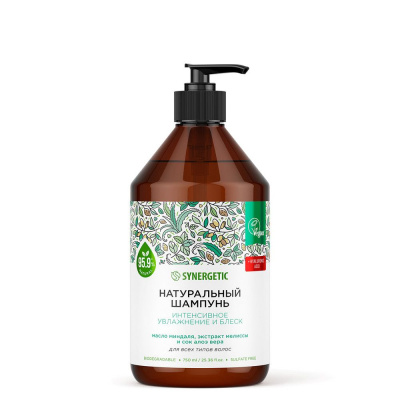 Synergetic натуральный бессульфатный шампунь интенсивное увлажнение и блеск 750 мл 