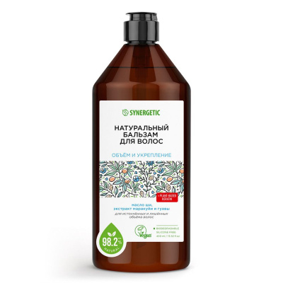 Synergetic натуральный бальзам для волос объём и укрепление волос флакон 400 мл 