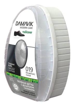 DАМАVІК обувная щетка с дозатором силикона бесцветная губка с пропиткой в футляре 6мл 