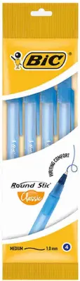 BIC Ручка Раунд Стик, средняя линия, син, (пак. 4шт) 