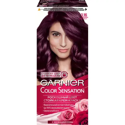 Garnier Color Sensation стойкая крем краска для волос с перламутром и эссенцией розы оттенок 3.16 аметист 
