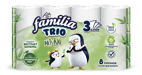 Familia Trio Natural туалетная бумага белая трёхслойная 8 шт