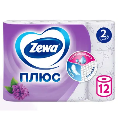Zewa туалетная бумага плюс 2 х слойная сирень 12 шт 