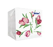 Veiro салфетки 1 слойные с рисунком розовый цветок 24*24 100 листов