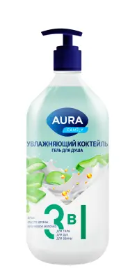 Aura гель для душа увлажняющий коктейль new флакон дозатор 1000 мл 
