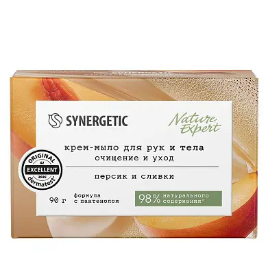 Synergetic крем мыло nature expert персик и сливки 90 г