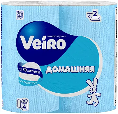Veiro туалетная бумага домашняя 2 х слойная белая 4 шт