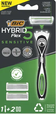 Bic hybrid 5 flex sensitive бритва мужская уп 1 ручка и 2 сменные кассеты 