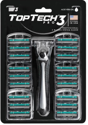 top tech pro 3 мужская бритва 1 станок+ 25 сменных кассет  совместимы с gillette blue 3 