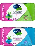 Aura антибактериальные влажные салфетки 60 шт в ассортименте