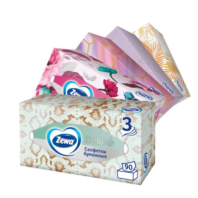 Zewa салфетки для лица 3 х слойные делюкс дизайн 90 шт прямоуг 