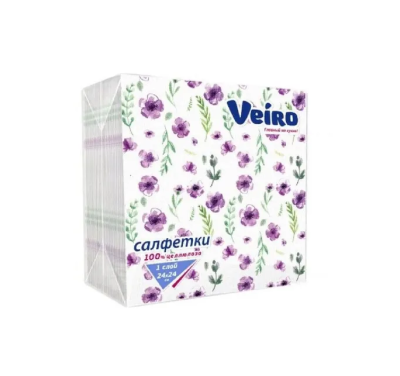 Veiro салфетки 1 слойные с рисунком анютины глазки 24*24 50 листов 
