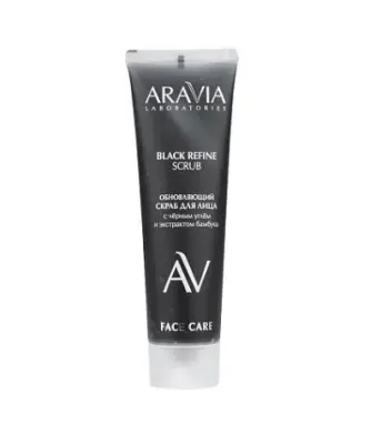 ARAVIA Laboratories Обновляющий скраб для лица с черным углём и экстрактом бамбука BLACK, 100 мл/9 