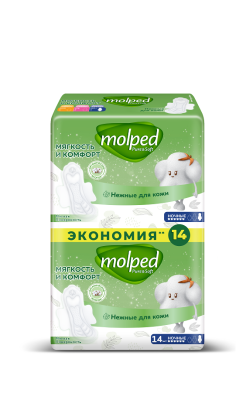 MOLPED Ультратонкие прокладки PURE&SOFT с крылышками НОЧНЫЕ, 14шт 