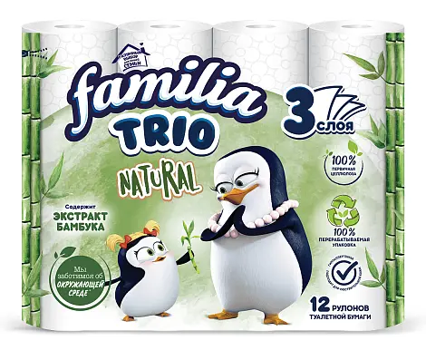 Familia Trio Natural туалетная бумага белая трёхслойная 12 шт