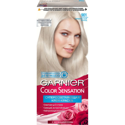 Garnier Color Sensation стойкая крем краска для волос платиновый блонд оттенок 901 серебристый блонд 