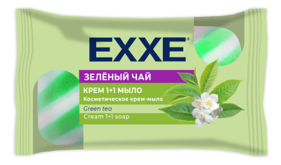 Exxe косметическое крем-мыло 1+1 зеленый чай 4 шт*75 г зеленое полосатое экопак 
