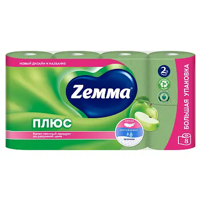 Zemma туалетная бумага плюс яблоко 2 слоя 8 рулонов