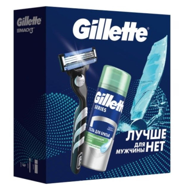 Подарочный набор gillette mach3 с 1 кассетой + гель для бритья для чув кожи алоэ 75 мл 