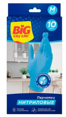 BIG City перчатки нитриловые синие M 10 шт 