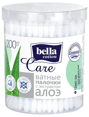 BELLA Ватные палочки 200 шт. с экстр. алоэ в круг.коробочке