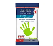 Aura влажные антибактериальные салфетки ромашка 15 шт
