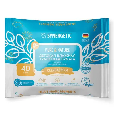 Synergetic детская влажная туалетная бумага pure пантенол и овсяное молочко 40 шт 