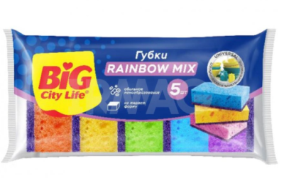 BIG City губки кухонные крупнопористые rainbow 5 шт 