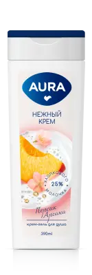 Aura крем гель для душа персик и аргана флакон флиптоп 390 мл 