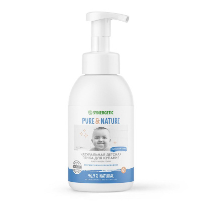 Synergetic натуральная гипоаллергенная детская пенка для купания 0+ 500 мл 