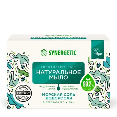 Synergetic туалетное мыло морская соль и водоросли 90 г 