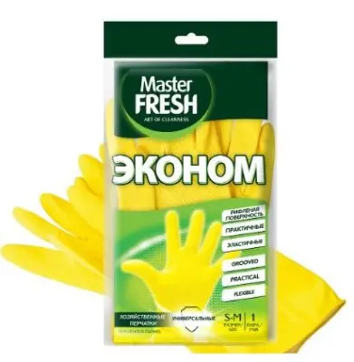 Master FRESH эконом хозяйственные перчатки латексные с хлопком 1 пара большой размер желтые 