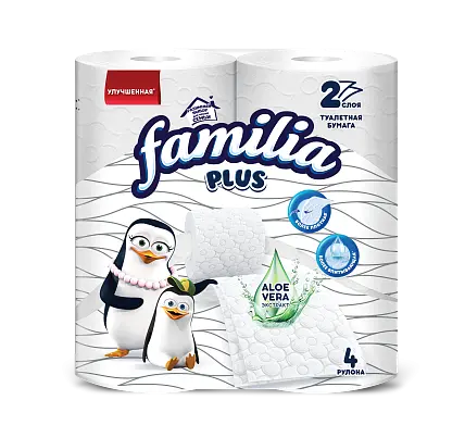 Familia Plus туалетная бумага белая двухслойная 4 шт