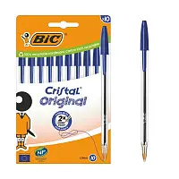 Bic ручка кристал шариковая синяя среднее письмо прозрачный корпус кор 10 шт