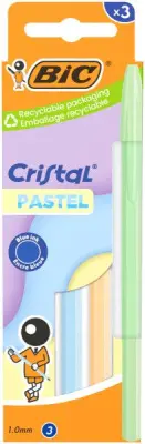 Bic ручка кристал пастель шариковая синяя с 3 цветами корпуса голубой персиковый и зеленый кор 3 шт 